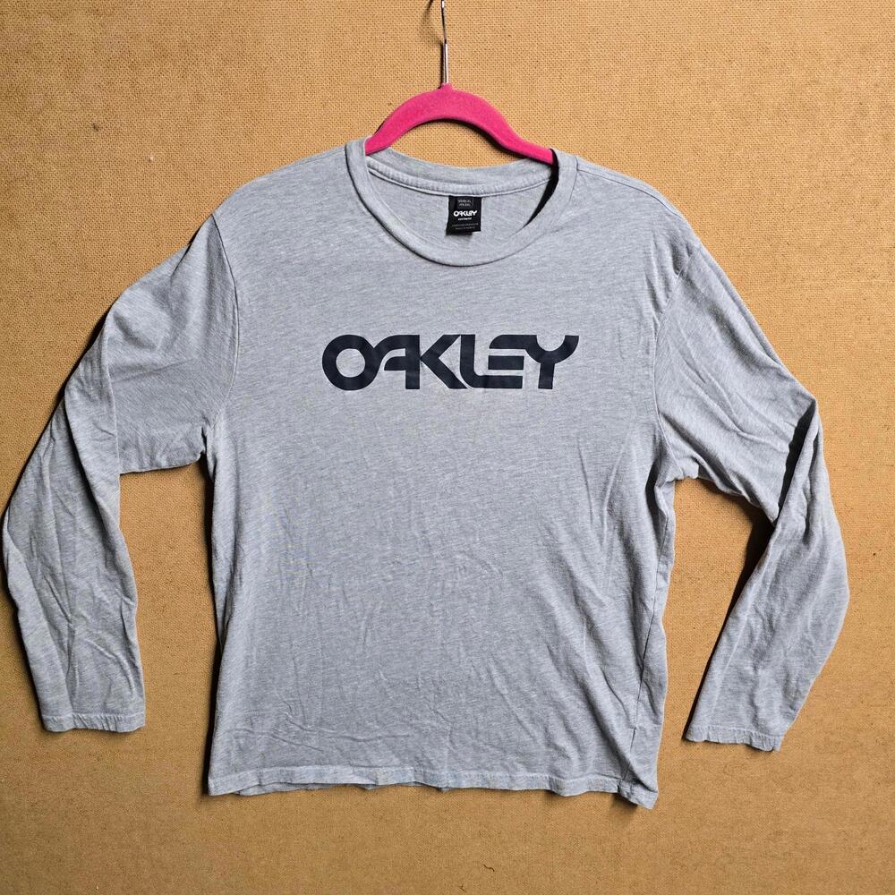 Vintage Oakley Mens Grey Long Sleeved T Shirt Size Xl Big Logo Spell Out